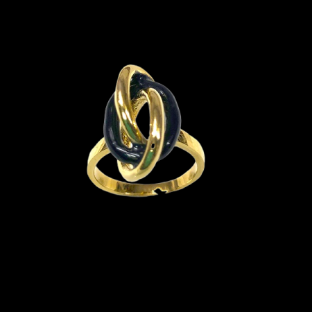 Bague Émail Noir Noeud Força Plaqué Or