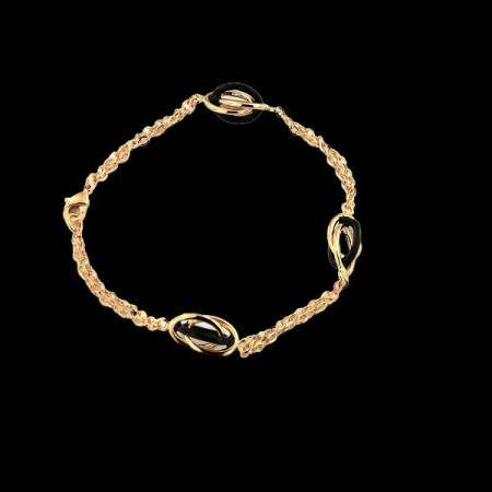 Bracelet Forçat Émail Noir Plaqué Or