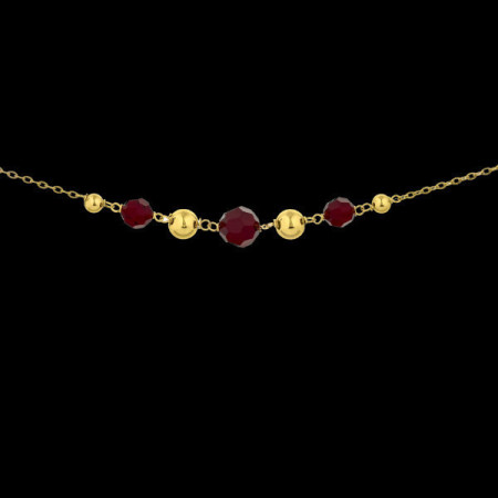 Collier Or 18 Carats Forçats Boules Grenats