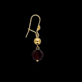 Boucle D'Oreille Pendant Or Boule Grenat