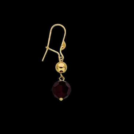 Boucle D'Oreille Pendant Or Boule Grenat