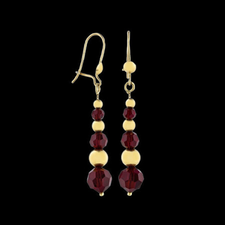 Boucle D'Oreille Pendant Cristal & Grenat or