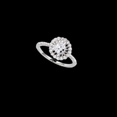 Bague Argent Ronde Zirconium Rhodié OZ